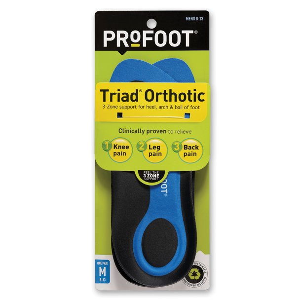 PROFOOT Triad Orthotic Insoles for Knee, Leg & Back Pain, Men's 813, 1 Pair