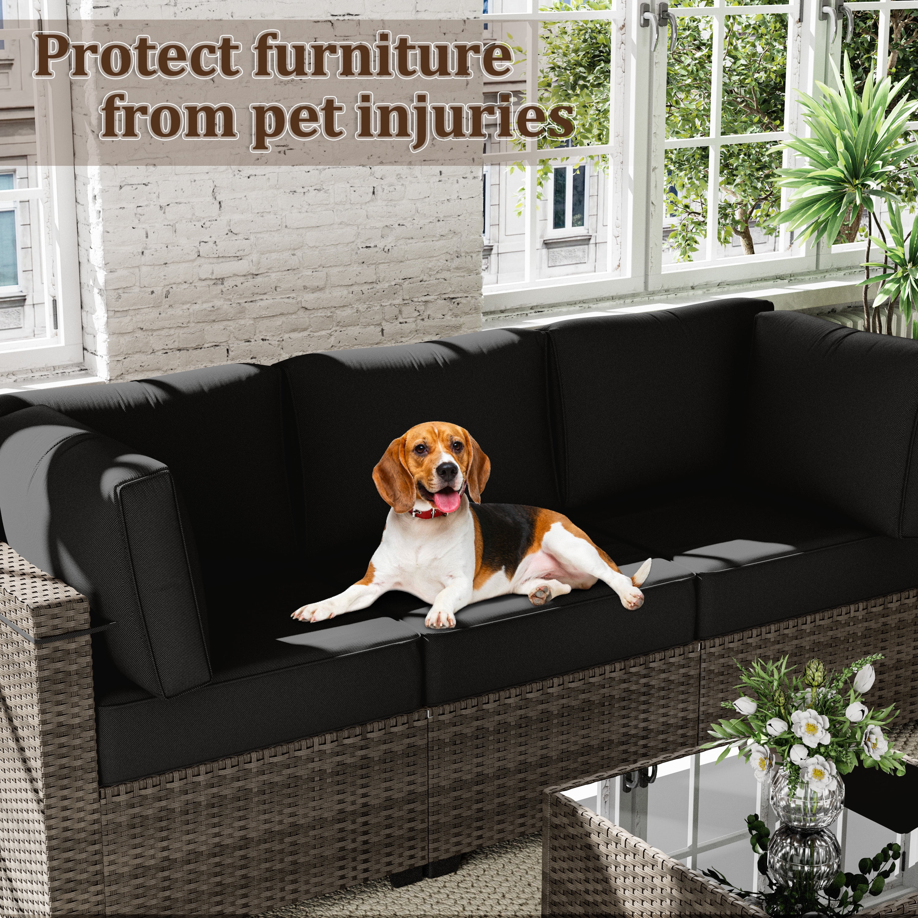 Snubbull 8 Pcs 25.6" x 23.6" Cushion Covers for Patio Furniture, Outdoor Waterproof Cushion Slipcovers Replacement with Zipper, Black
