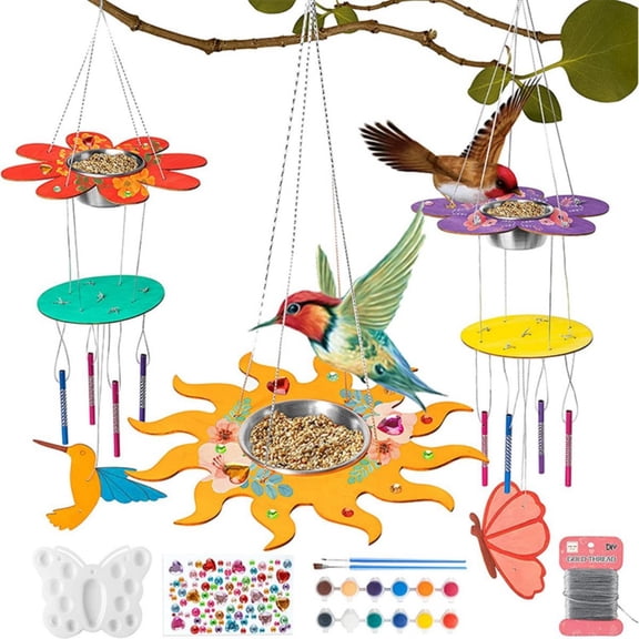 37 Pieces Feeder Wood Chip Wind Chimes for Birds/Parrots, DIY Wind Chimes Outdoor Home Decor for Patio or Garden