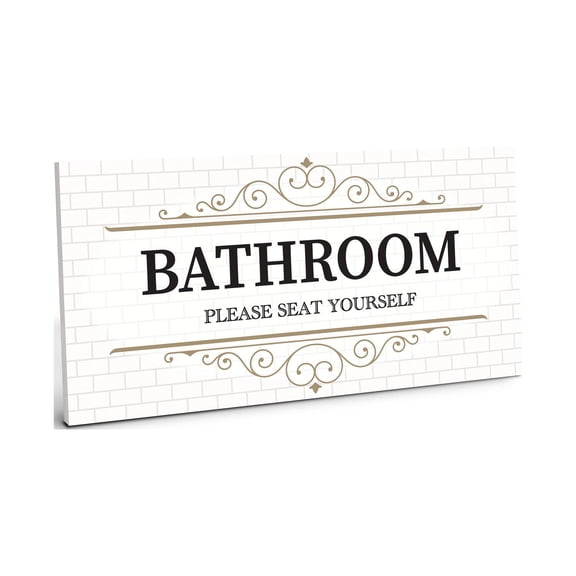 Bathroom Seat Yourself White Tile Olive Scroll 10 x 5 Wood Wall Sign Plaque