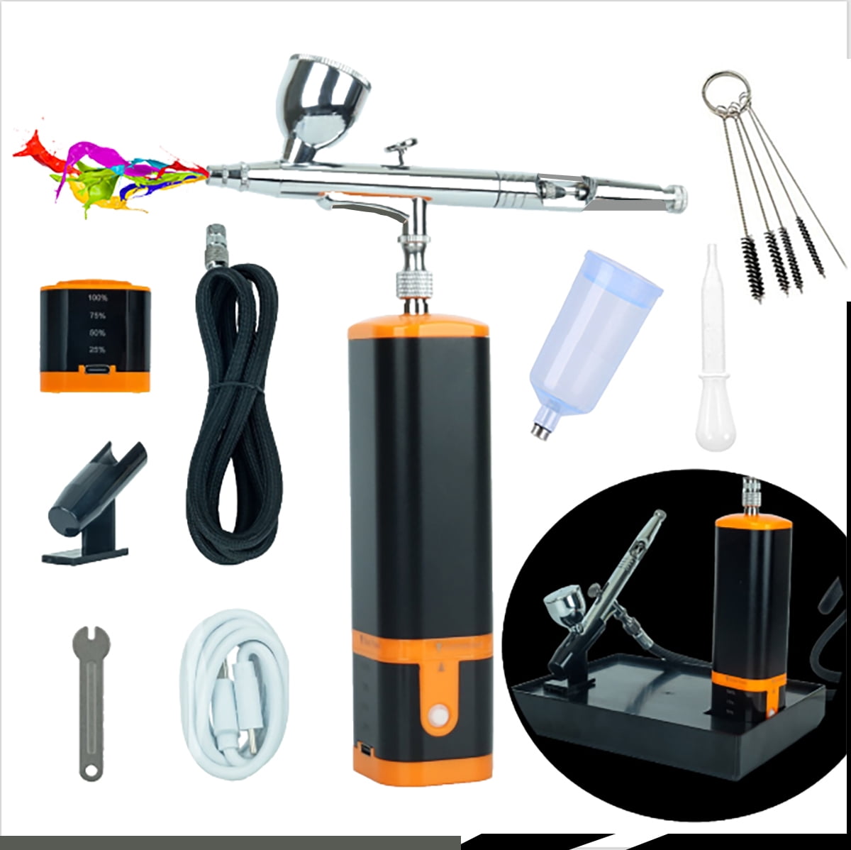 Multi-Purpose Portable Dual-Action Airbrush with Replaceable Battery - Cordless Compressor Kit for Art Painting, Cake Topping
