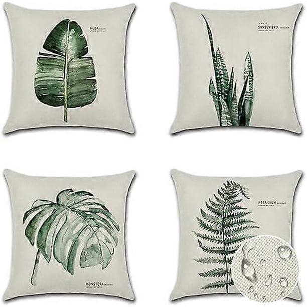 Fundas de cojín decorativas de 45 x 45 cm con diseño de hojas verdes, para jardín, patio, sofá o banco, juego de 4