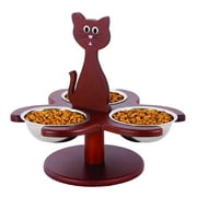 Etna Pet Store Elevated Cat Bowls - This Wooden, Raised Pet Feeder Promotes Better Digestion and is Easy on the Joints - Multiple Cat Feeder with 3 Removable Cat Bowls for Food and Water  Brown