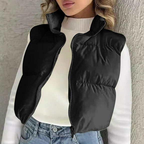 Aueoeo Womens Short Puffer Vests Casual Warm Sleeveless Zip Up Vests Fashion Jacket for Fall Winter Outerwear