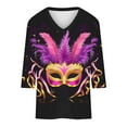 thumbnail image 4 of miqiqism Pullover Shirt for Women Carvinal Party Blouses Casual 3/4 Sleeve Tunic Tops Mask Printed Clothing Vneck Fashion Jumper Tshirts,03 Purple,Medium, 4 of 4