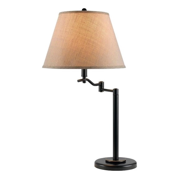 Benjara 3 Way Metal Body Table Lamp with Swing Arm & Conical Fabric Shade- Black