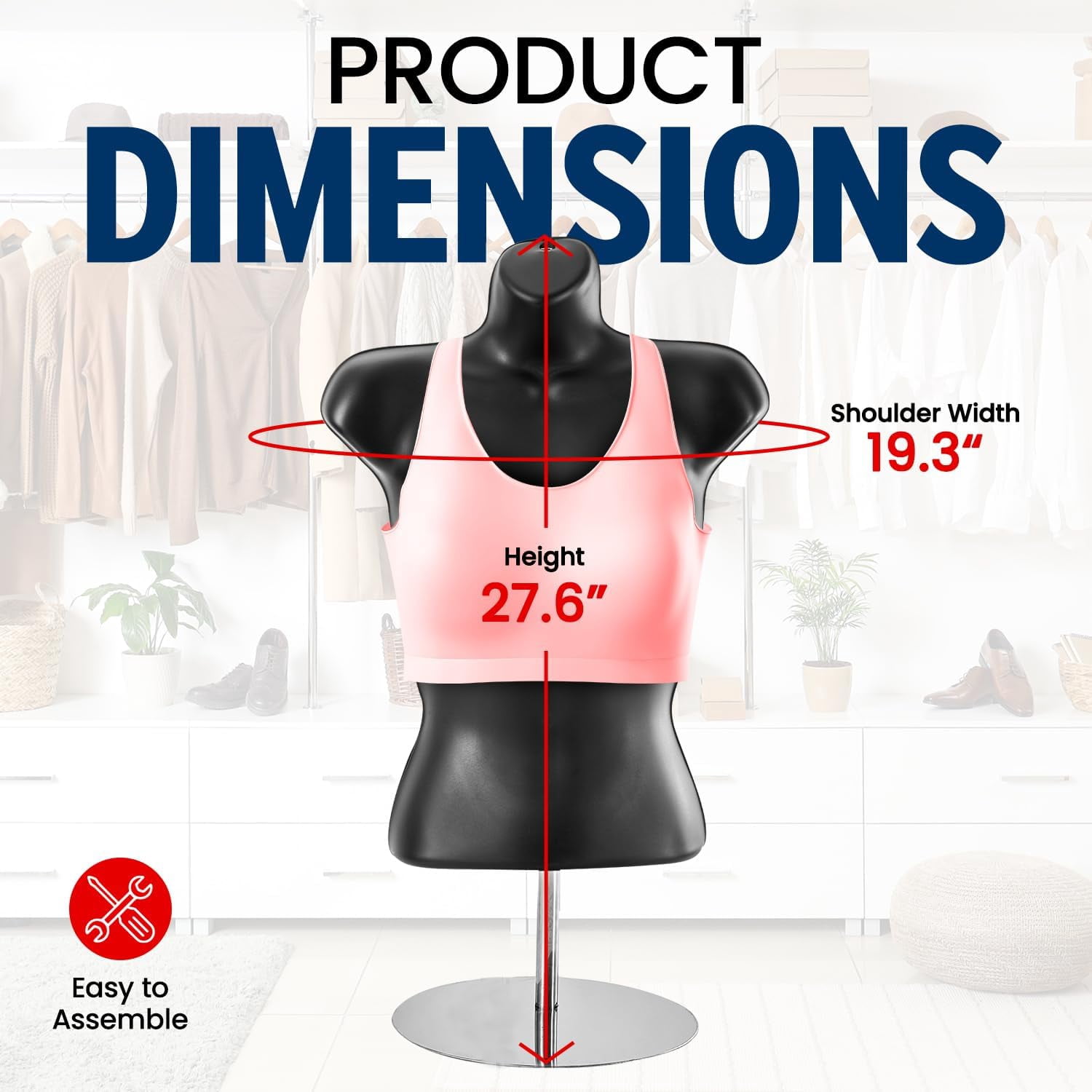 Black Female Mannequin Torso with Metal Stand, Hollow Back, Stackable Dress Form for T-Shirt Display, Countertops, Craft Shows, Photos, and Design