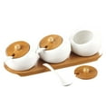 thumbnail image 2 of 3pcs Ceramic Condiment Jars Golf Ball Shaped Multifunctional Modern Porcelain Spice Container Seasoning Storage Jar with Bamboo Lids Spoons Tray for Kitchen, 2 of 9