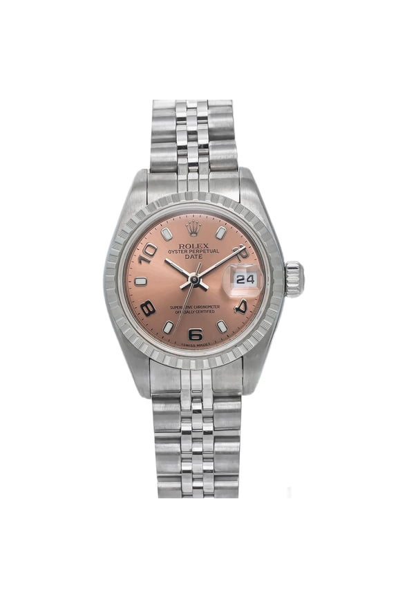 Pre-Owned Rolex Oyster Perpetual Lady Date 79240 26MM Rose Gold Dial With Stainless Steel Jubilee Bracelet