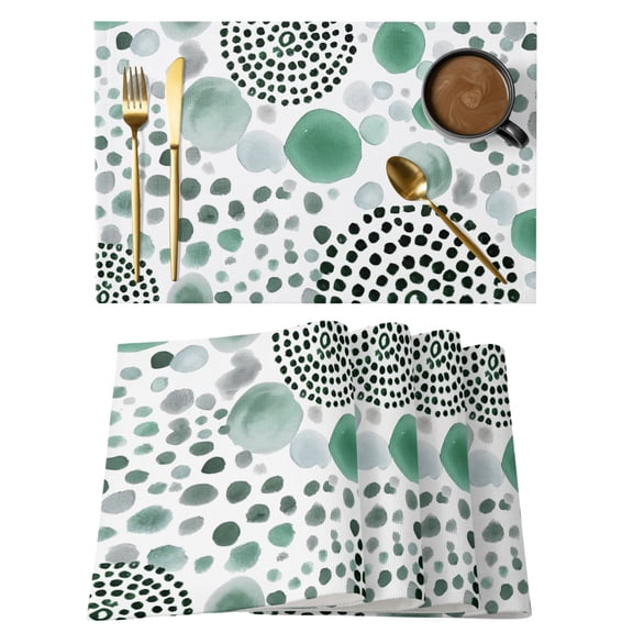 Abstract Circles Placemats Set of 6, Modern Minimalist Teal Black Cobalt Spots Dots Non-Slip Place Mats Washable Table Mats for Kitchen Dining Table Decorations Indoor/Outdoor