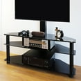 Flat TV Stand for TVs up to 70 inch, Black Glass TV Stand Shelves with