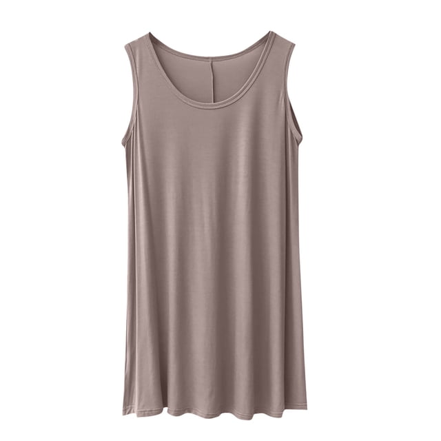 HVOBTTY Robes d'Été Décontractées Sans Manches pour Femmes, Robe Unie Sans Manches Grande Taille Col Rond Kaki, TTTTG