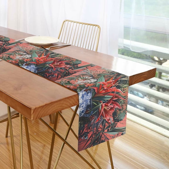 Yayeee Table Runner 70 inches Long Home Kitchen Dinning Party Decoration, Red Vibrant Flowers