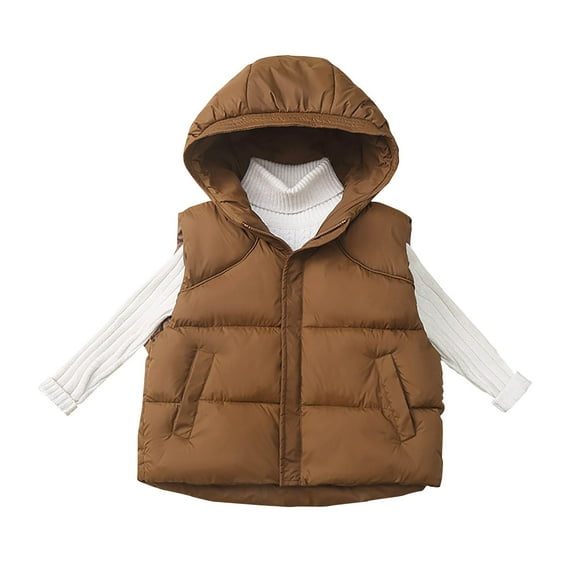 hotojiny 4-15 T Boys Girls Puffer Vest Warm Sleeveless Winter Jacket Lightweight Zip Up Coat Padded Outervest Vests with Hood