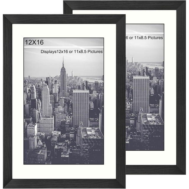 shiyou-12x16 Picture Frame 2Pack,Display 8.5x11 with Mat or 12x16 Without Mat, Photo Frames for Wall Mounting or Table Top Display,Picture Frames12 by 16 Collage for Wall Decor Black Frames 8.5x11 Fr