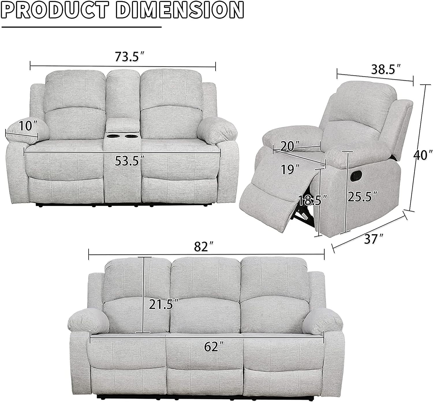 2 Piece Manual Recliner Sofa Couch, Home Theater Seating with Cup Holders, Living Room Furniture Sofa Set for Home Office (Sofa + Loveseat)