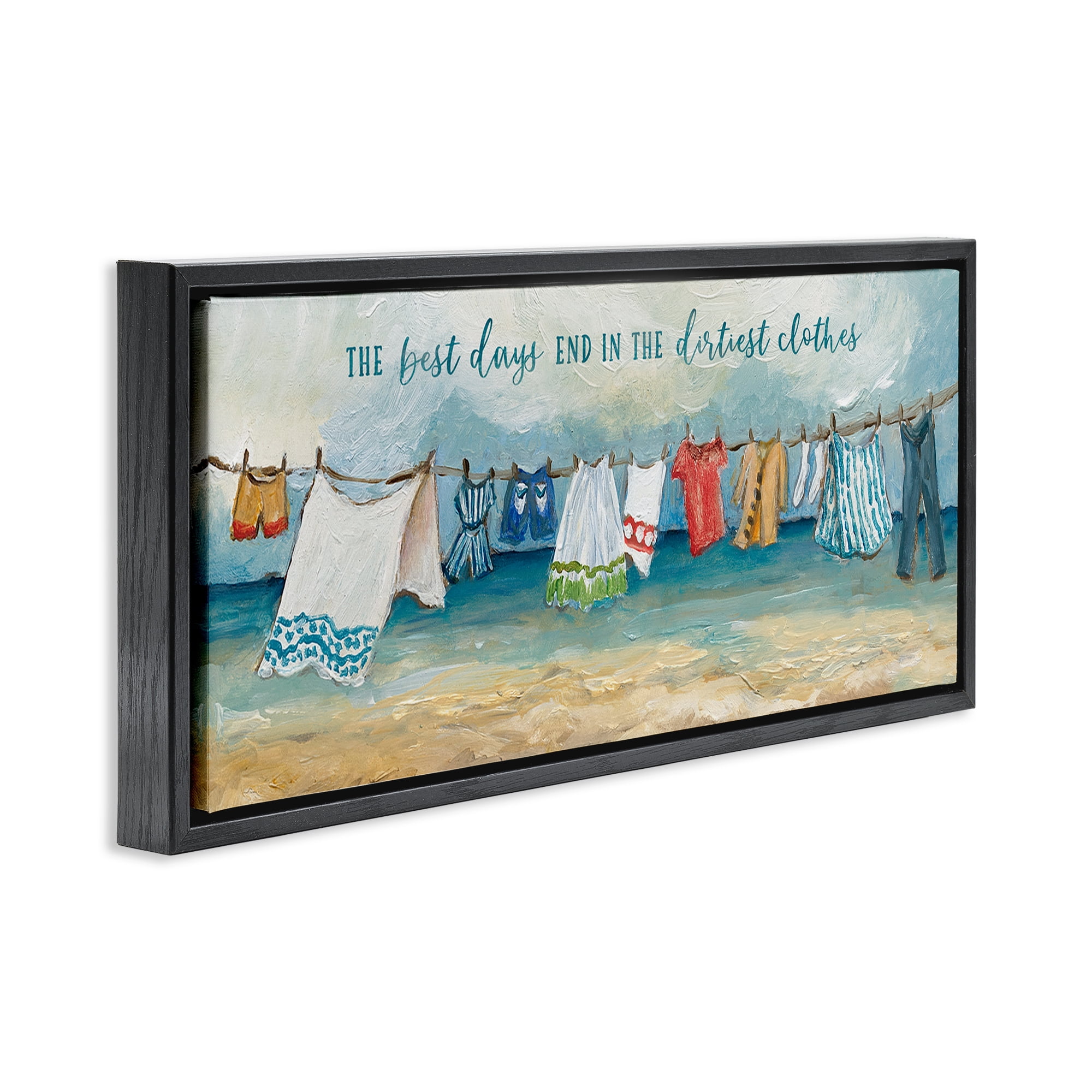 Stupell Industries Clothesline By The Sea Black Framed Floater Canvas Wall Art, design by Charlene Olson