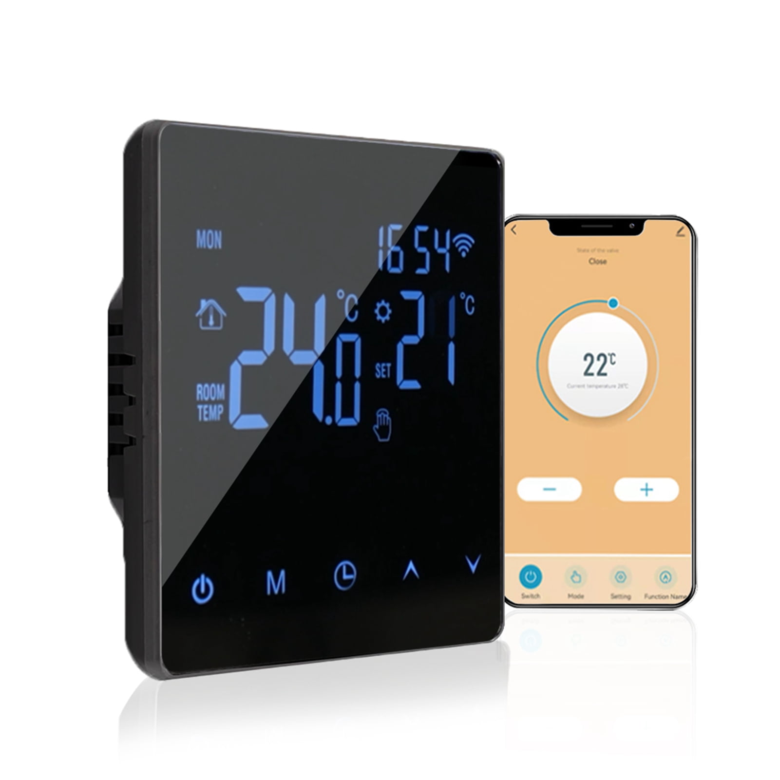 YAHHU Smart WiFi Thermostat for 3A Water Heating System with LCD Backlight Touch Screen 3.4 x 3.4 inches / 8.6 x 8.6 cm Precise Temperature Control for Home Office Hotel