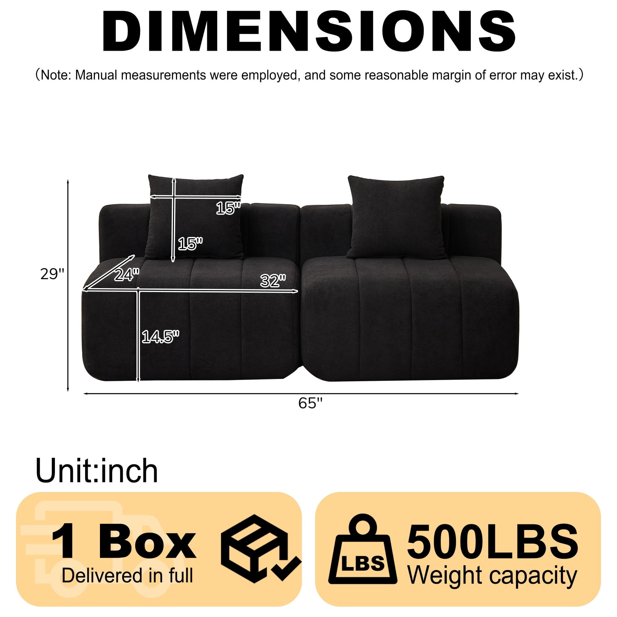 Sailvan Chenille Curved Sectional Sofa, Modern Modular Circular Sofa with Piano Key Design, No Assembly Required Cloud Couch Black