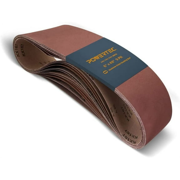 POWERTEC 9PK Assorted 6 x 48 Inch Sanding Belt, 3 Each of 100/180/240 Grits Aluminum Oxide Belt Sander Sanding Belt for Bench Belt Sander, Wood & Paint Sanding, Metal Polishing, 11022-1