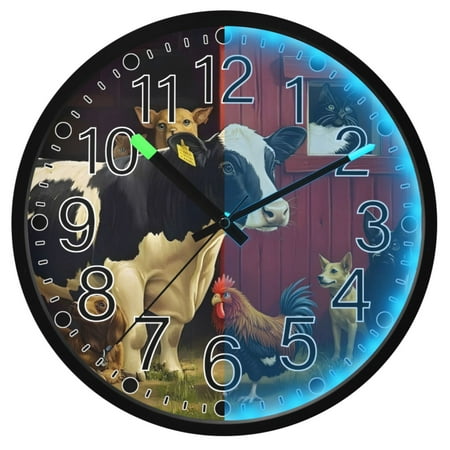Ryvnso Farm Animal House 12 Inch Night Light Wall Clock Silent Battery Operated Luminous Clocks