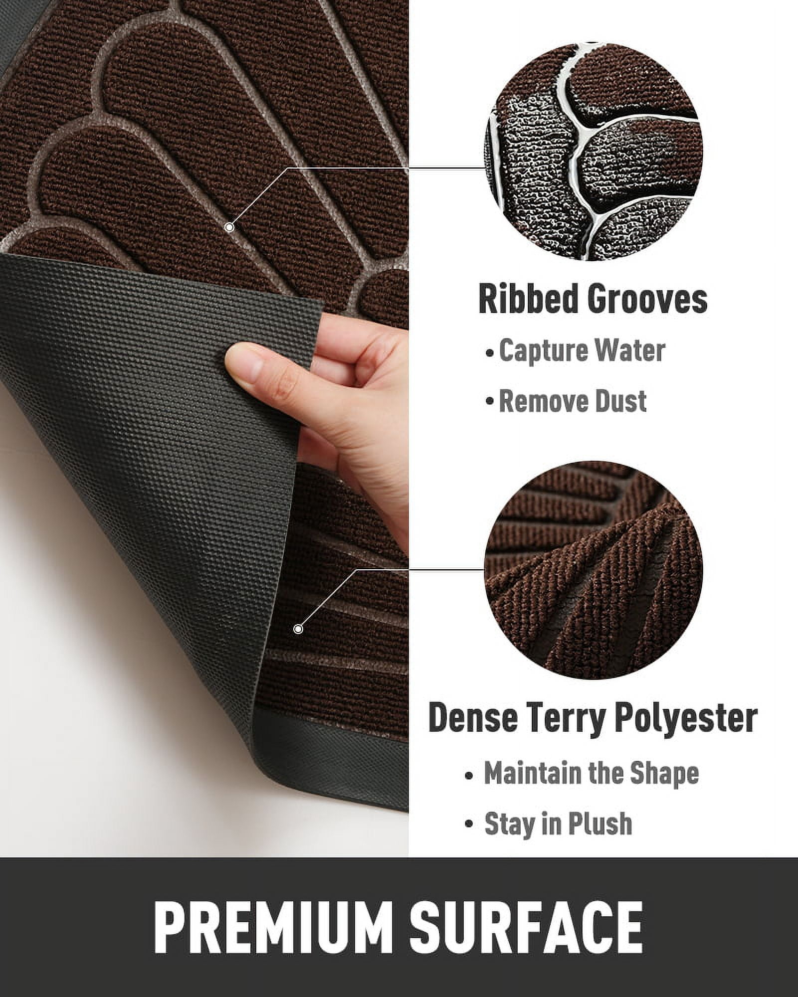 VUNATE Door Mat Outside Indoor Doormat Non Slip Rubber Welcome Mat Outdoor Mat for Front Door Entrance Absorbent Dirt Trapper Floor Mats for Home Low Profile Entry Rug Half Round 24"x35" Brown