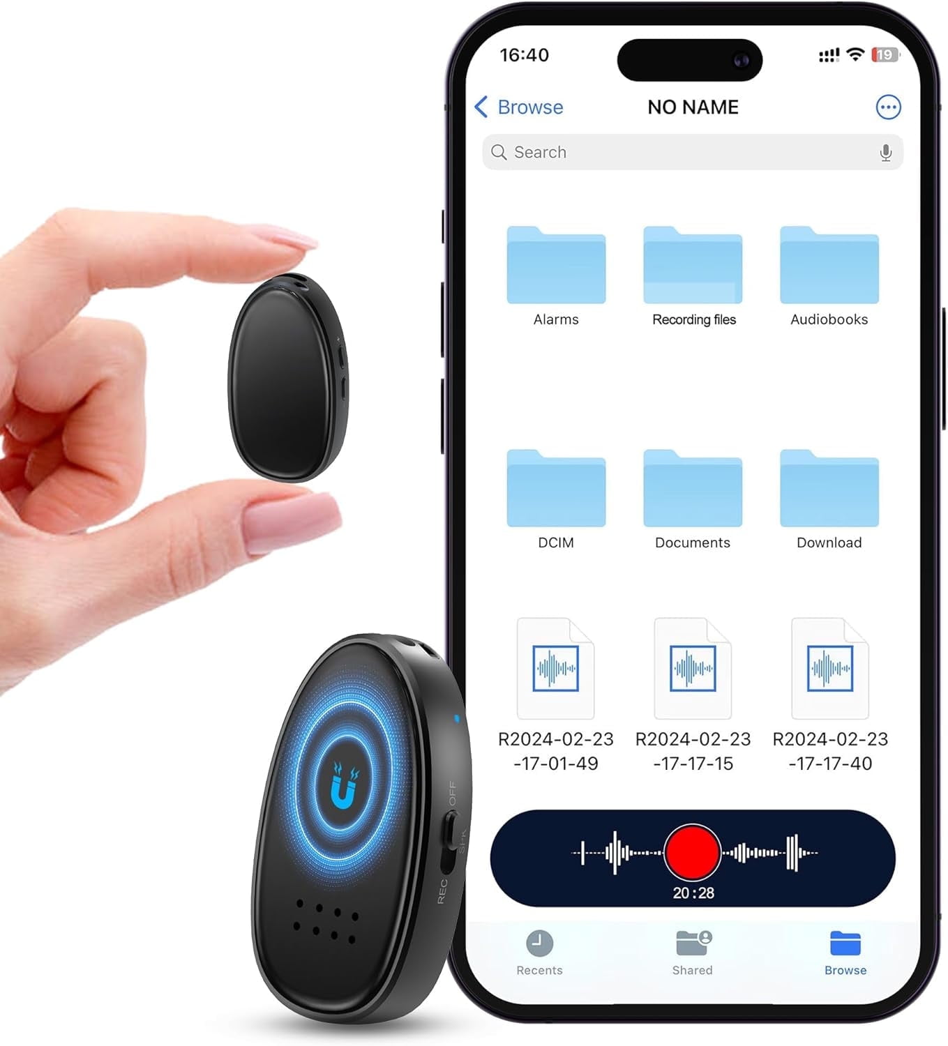 64GB(1680 Hours) Magnetic Digital Voice Recorder with AI-Triple Noise Reduction,Portable Audio Recorder Compatible with Smart Cell Phone/PC Recording Device for Lectures, Meetings, Interviews, Black
