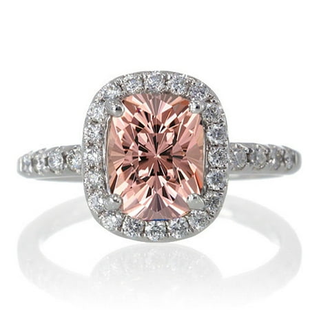 1.5 Carat Cushion Cut Morganite Antique Diamond Engagement Ring on 10k White Gold