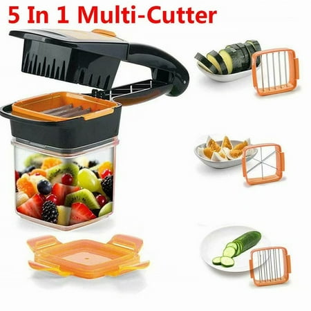 1 Multi Chopper - VicTsing 5 in 1 Multifunctional Quick Stainless Food Fruit Vegetable Cutter Slicer Chopper Nicer Dicer with Container Orange