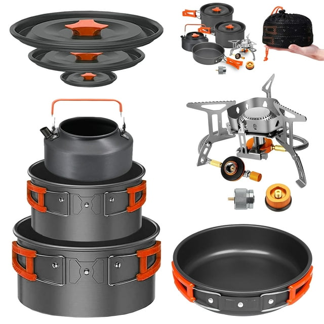 Juego de utensilios de cocina para acampar Smokey Camp, 10 piezas con estufa y adaptador
