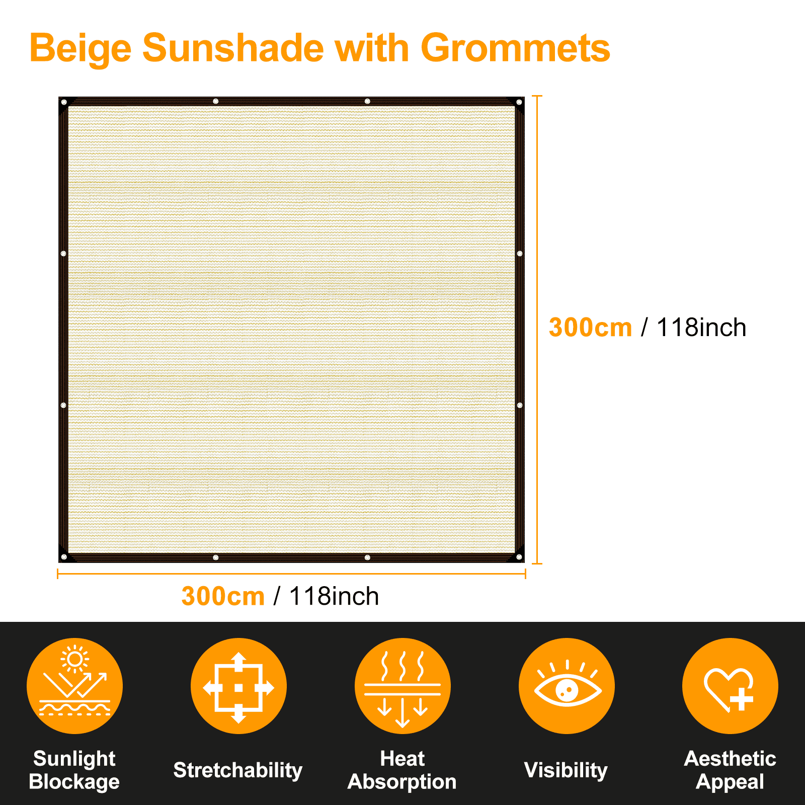 UCINNOVATE 10x10 ft Patio Sunshade Cloth 70% Sunblock Outdoor Shade Cloth, UV Resistant Sun Screen Beige Shade Mesh Tarp Fabric with Grommets for Patio Deck Pergola Backyard Dog Kennel Camper Awning