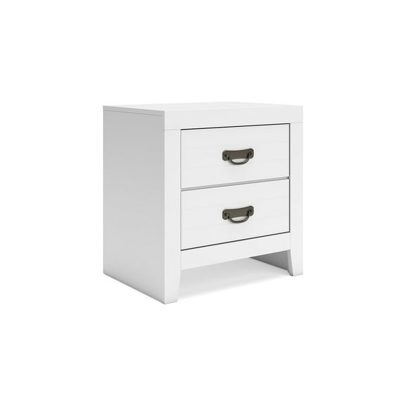 Signature Design by Ashley Binterglen White Modern Farmhouse 2-Drawer Nightstand with USB Charging Ports