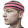 thumbnail image 2 of Couver Unisex Long Wide Terry Cloth Basketball Headband Two Stripe Design 3 Pack, Pink/2 Lines Black, 2 of 8