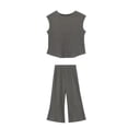 thumbnail image 4 of Otqutp Girls Summer 2 Piece Outfits Cap Sleeve Shirts Wide Leg Pants Sets Kids Ribbed Knit Matching Set Travel Vacation Clothes 2026, 4 of 4