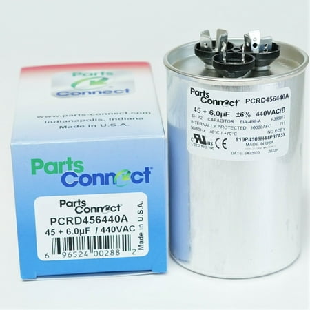 

PartsConnect PCRD456440A USA Run Capacitor 45 + 6 mfd (uf) 440 Volt Dual Round American Made PartsConnect PCRD456440A