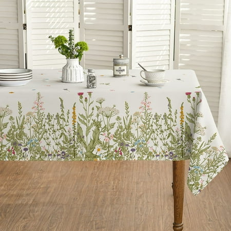 

Horaldaily Spring Summer Tablecloth 60x84 Inch Wild Flowers Floral Table Cover for Party Picnic Din