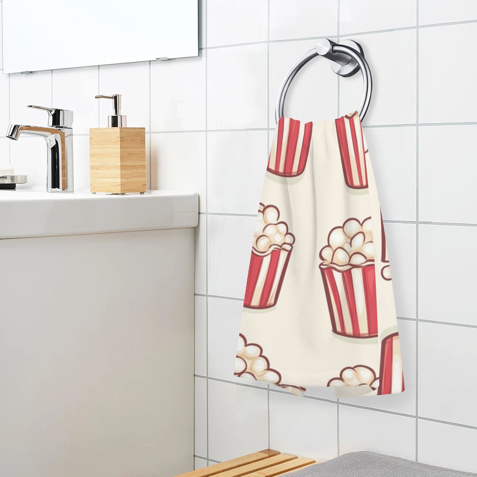 Cartoon Popcorns Hand Towels Cotton Bath Towels Large Face Towels Absorbent for Bathroom 2 Packs
