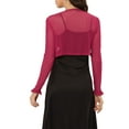 thumbnail image 3 of INSPIRE CHIC Mesh Shrug for Women's Ruffled Open Front Cropped Cardigan L Rose Red, 3 of 6