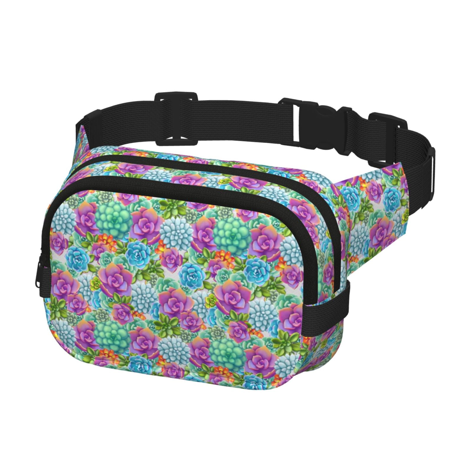 Picia Succulents Print Square Double-Layer Waist Bag Mini Adjustable Waist Belt Bag Exercise Running Travel Hiking