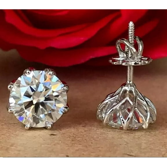 4Ct Round Cut Lab Created Solitaire Diamond Stud Women's Earrings 14k White Gold Plated Sterling Silver
