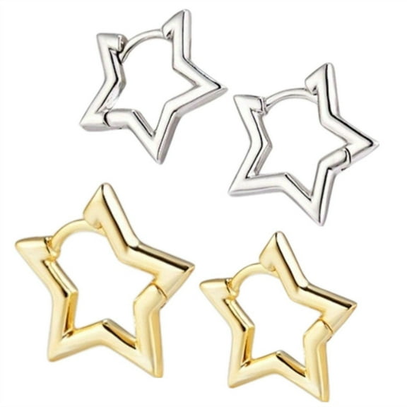 925 Sterling Silver Star Hoop Earrings for Women, 14K Gold Plated Hypoallergenic Huggie Hoops, Cute Dainty Jewelry Gift for Birthday or Anniversary(2Pairs)