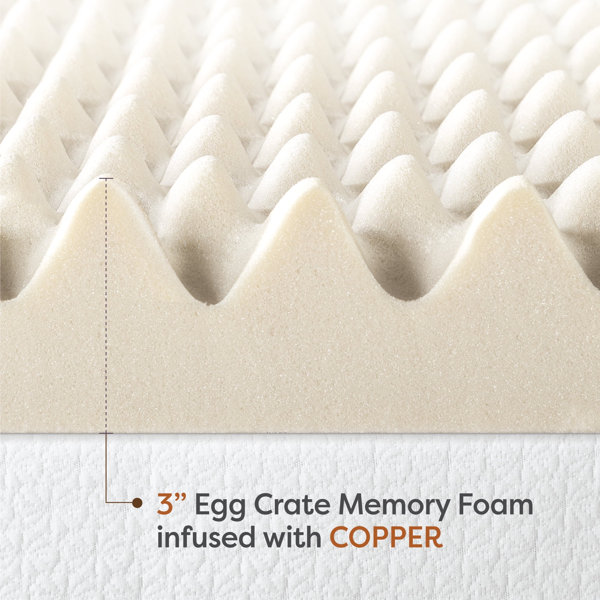 Mellow 3" Egg Crate Memory Foam Mattress Topper with Copper Infusion, Full