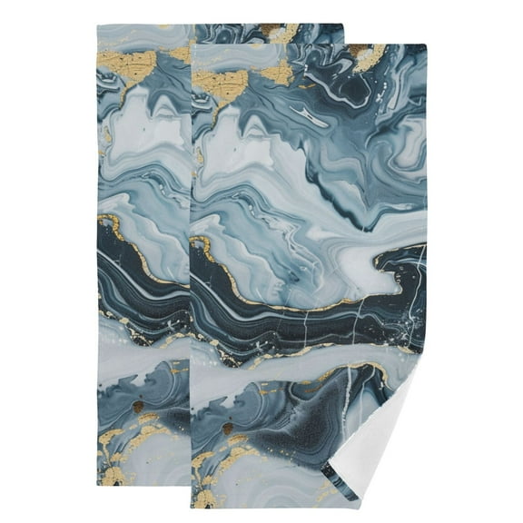 Abstract Navy Blue Marble Hand Towel Absorbent Bath Towels for Bathroom Sports Gym 28" x 14" Set of 2