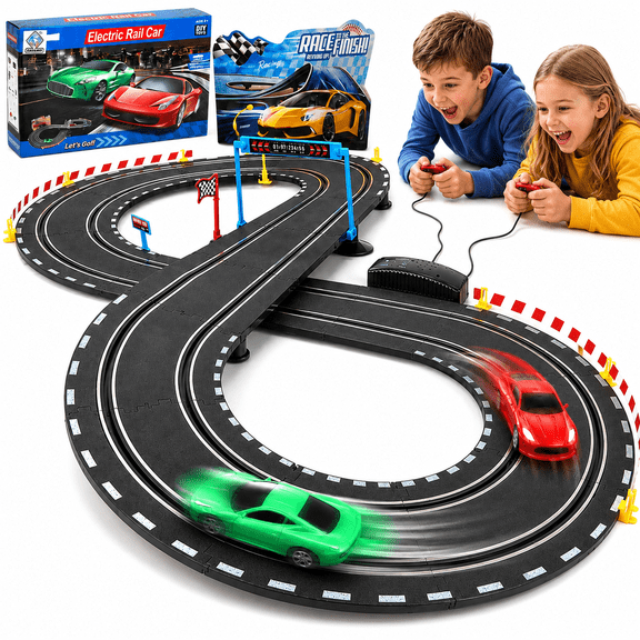 Anpro Slot Car Race Track Sets, 20ft Dual Race Car Track with 2 High-Speed Cars, 2 Electric Controller, Electric Slot Car Track Toy for Girls Boys Age 4-12