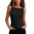 thumbnail image 2 of VBVC Women's Twisted Knot Shoulder Tank Top, Ladies' Asymmetric Hem Sleeveless Blouse, Casual Ruched Side Slim Fit Camisole For Women,Black,S-2XL, 2 of 7
