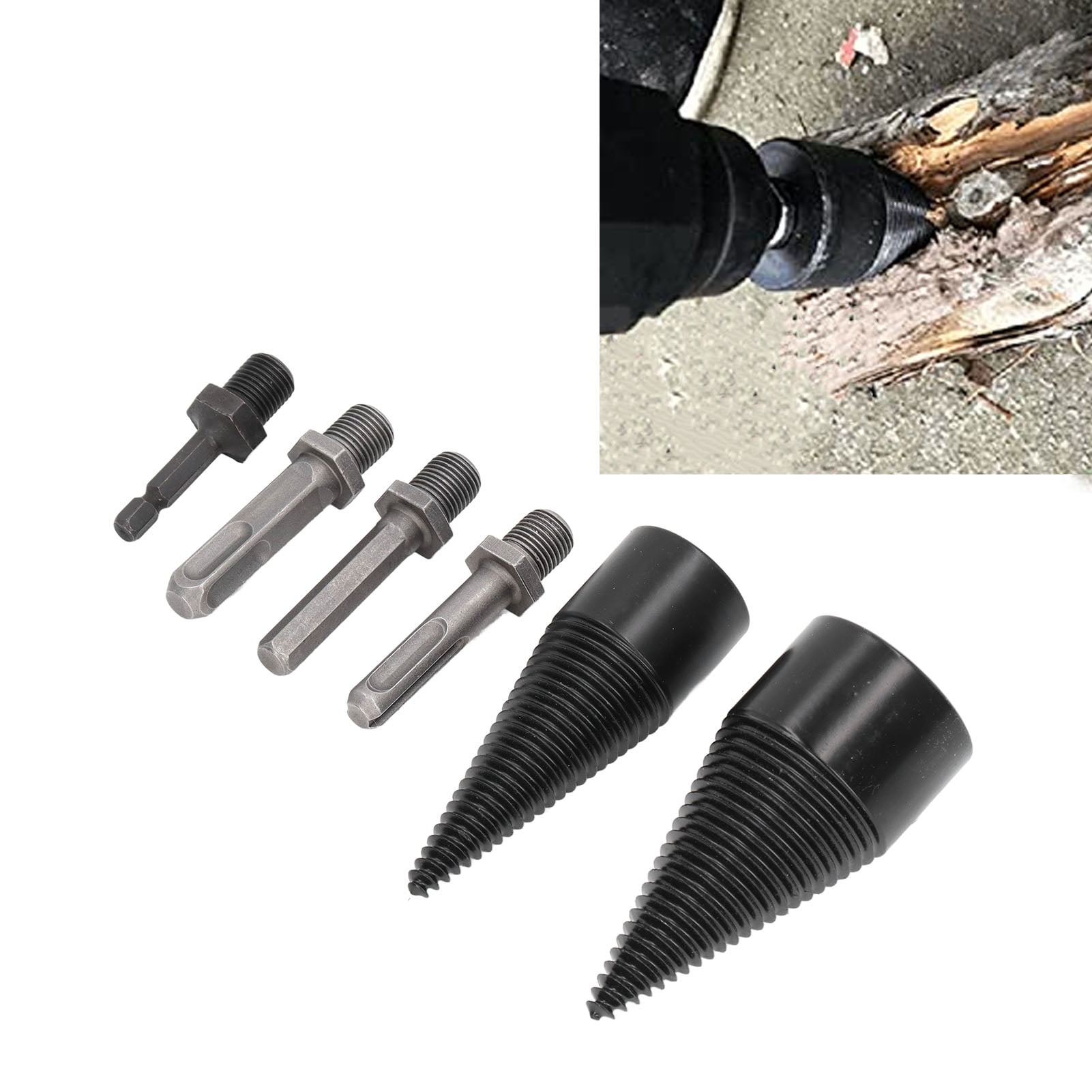 Wood Splitter Drill Bit, 6 Pcs Heavy Duty Cone Drill Bits Wear Proof With 4 Handle For Farm