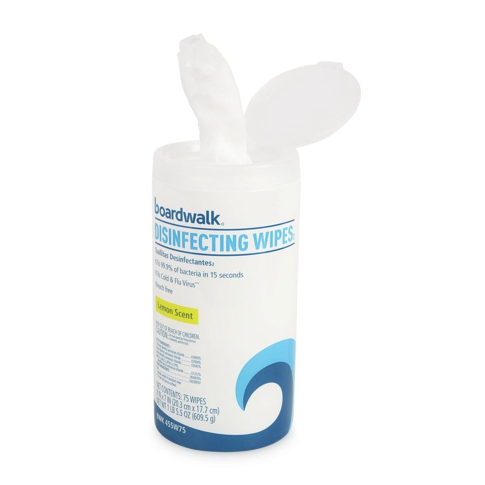 Boardwalk BWK455W753CT 7 in. x 8 in. Lemon Scent Disinfecting Wipes (4/Carton)