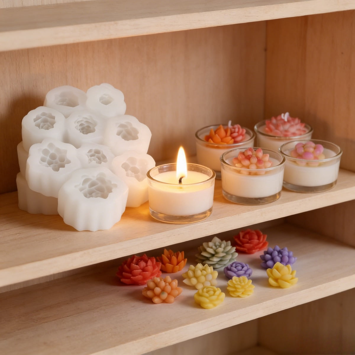 2 Piece Succulent Scented Candle Silicone Molds – 18 Cavity Flower Resin Molds, 3D Cactus Candle Molds, Perfect for Scented Candles, Soap, Wax, Resin Pouring, and Soap Cake Dessert Mousse Molds.