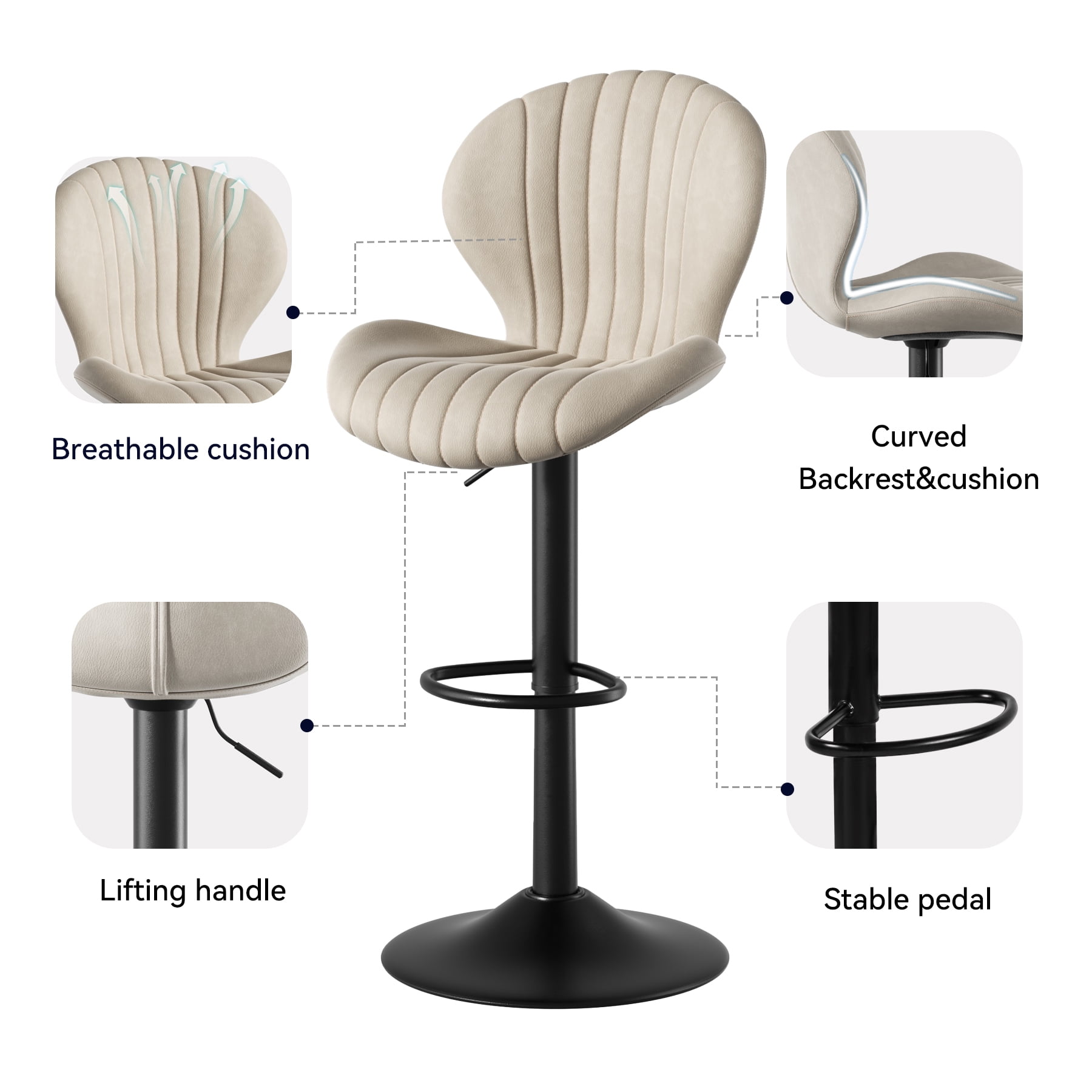 Hawsaiy Bar Stools Set of 1, Modern Swivel Bar Chairs with Mid Back and Adjustable Seat Height,Beige