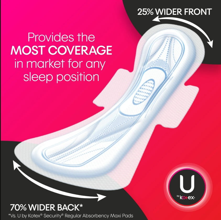 U by Kotex Security Maxi Feminine Pads with Wings, Extra Heavy Overnight Absorbency, Unscented, 24 Count